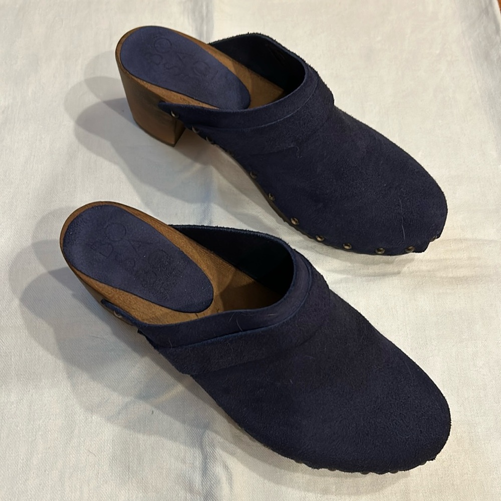 Suede Clogs / Mule Shoes with Wood Platform Sole